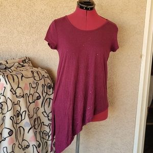 Juicy Couture Plum Glitter Asymmetrical Stretchy Top Shirt Small